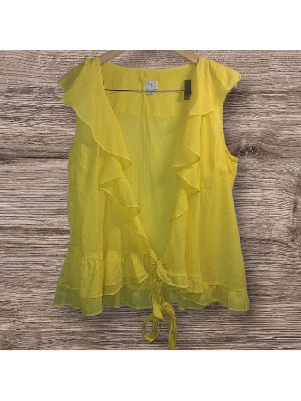 A New Day Yellow Ruffled Wrap Sleeveless Top